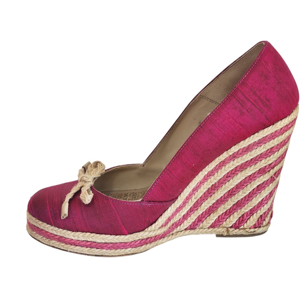 Kate Spade New York Pink Silk Espadrille Wedge Pumps Rope Bow Heels Womens 7 - Picture 6 of 9